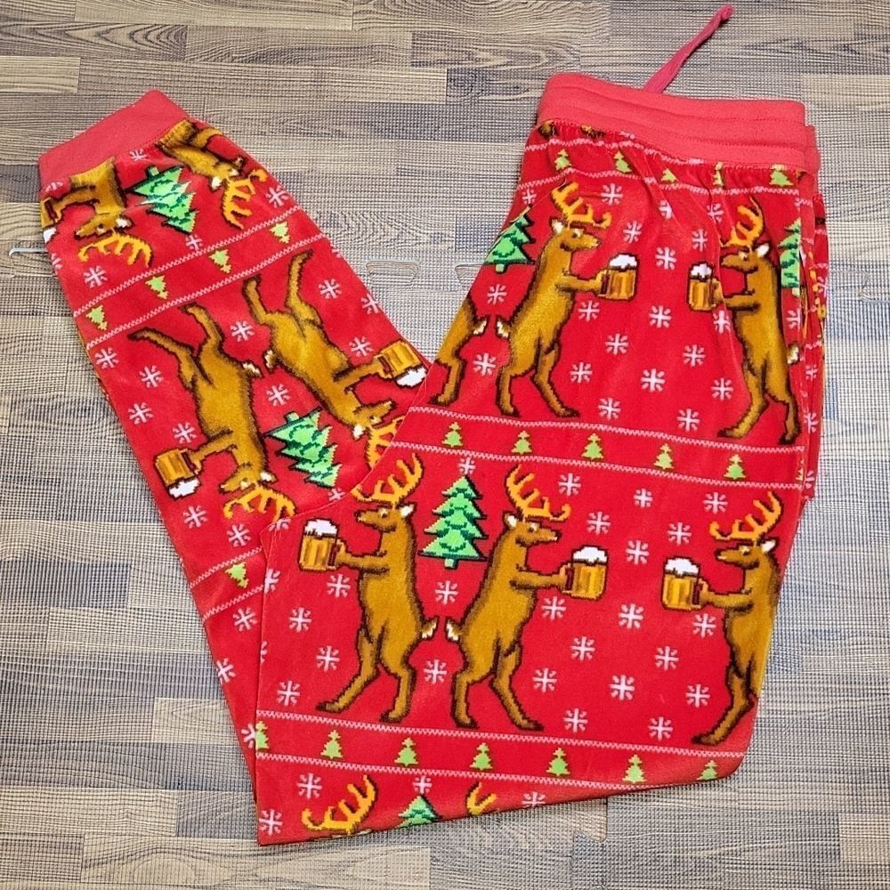 Beer Drinking Deer Pajama Bottoms Size Large